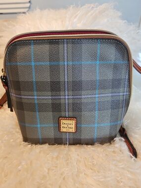Dooney & Bourke Gray Plaid Leather-Trim Messenger Bag